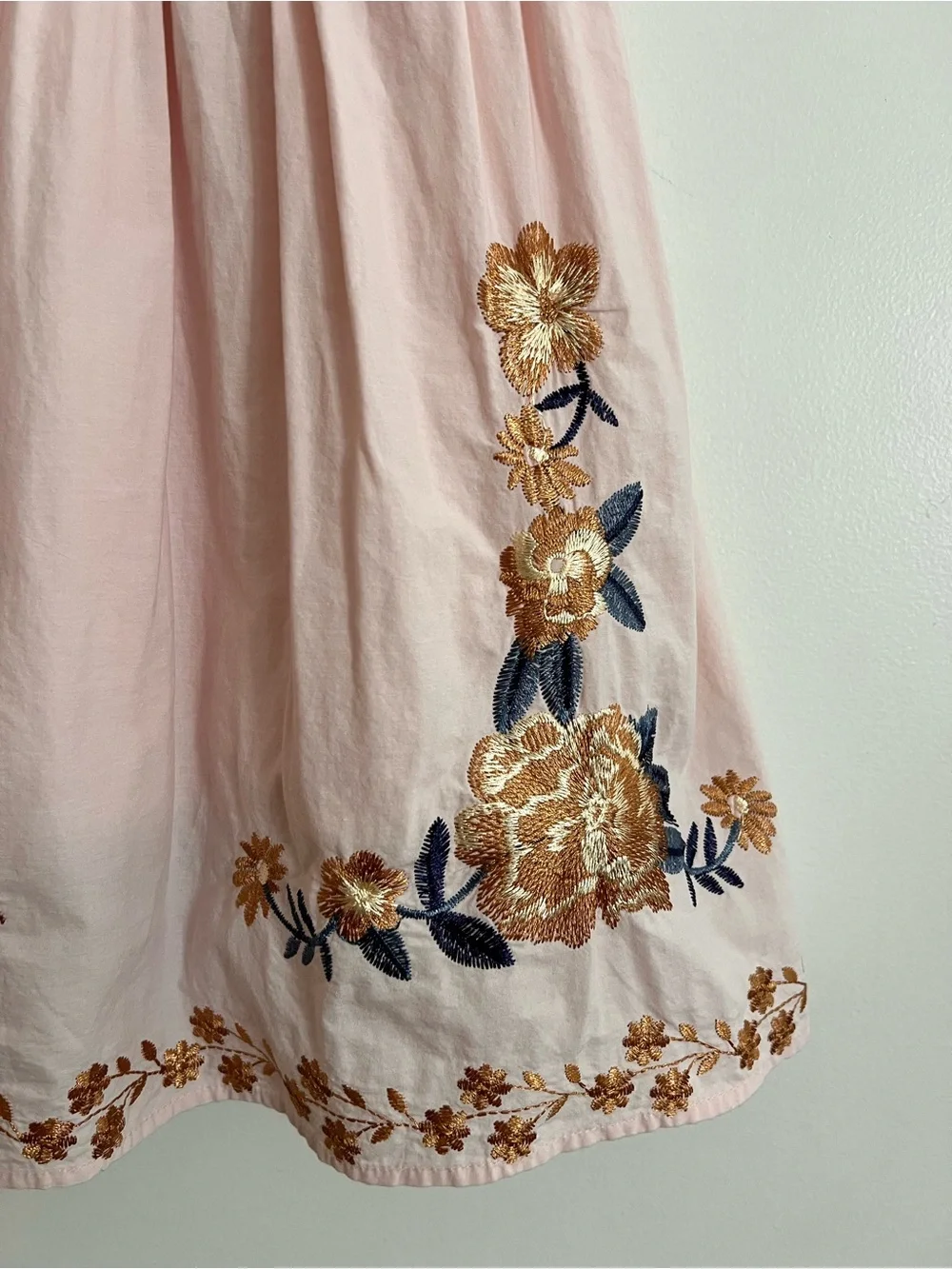 Smocked Blush Pink Floral Embroidered Girls' Party Dress